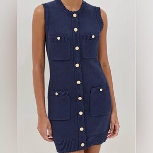 Reformation NWT Catalina Mini Dress Blue Organic Cotton Sleeveless Crew Neck L